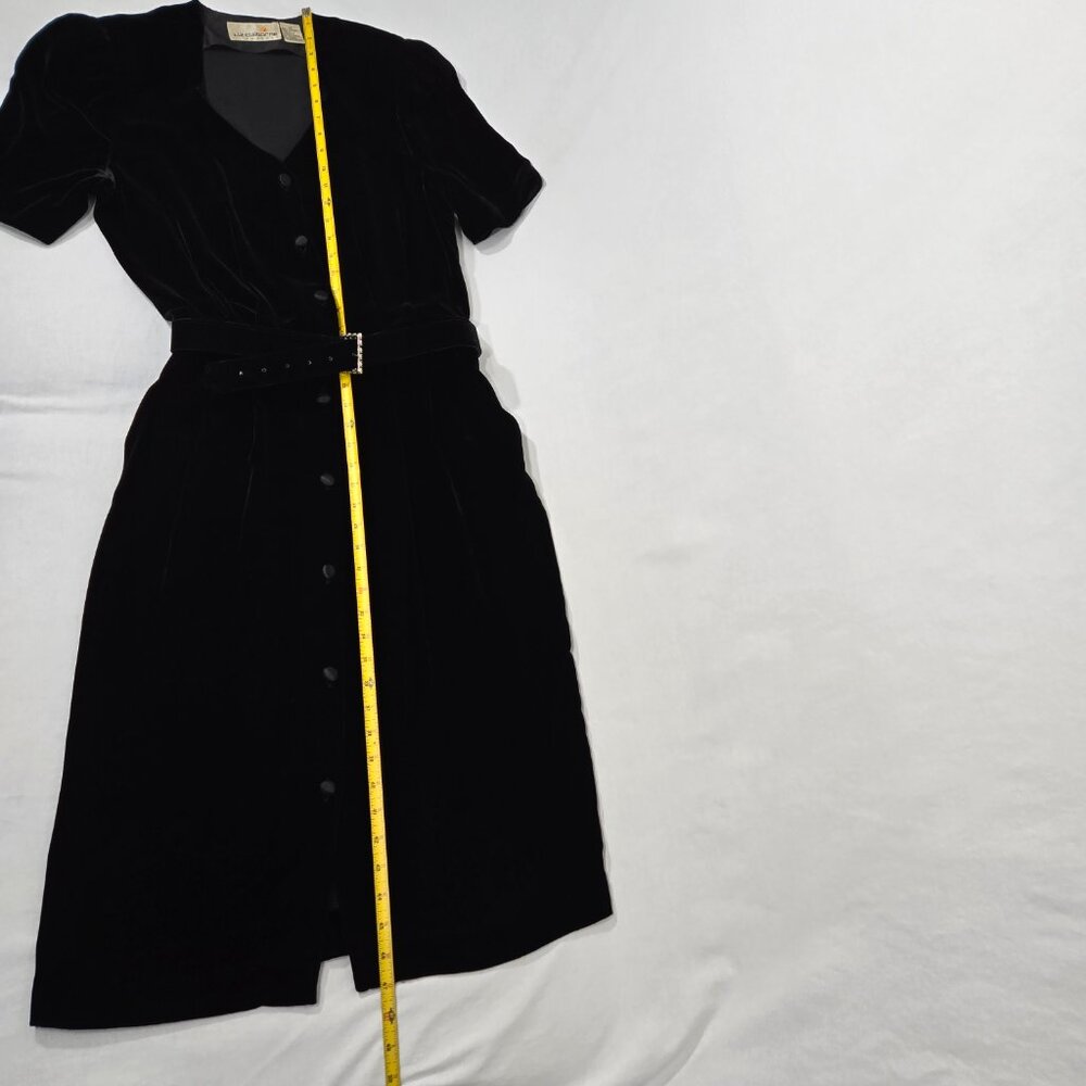 VINTAGE Academia Y2K Sirencore BLACK VELVET Pocket Belt Midi Dress Women Size 10 - Picture 14 of 16
